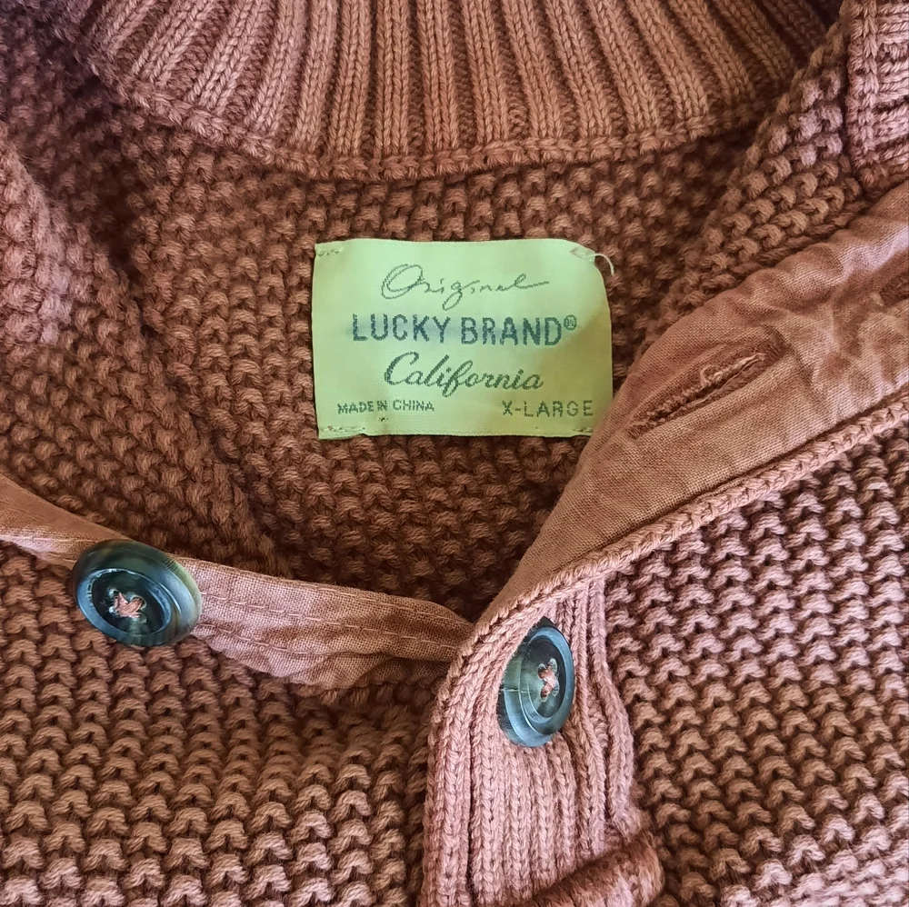 Lucky Brand Rust Cotton Chunky Knit Sweater Grandpa Cozy Classic